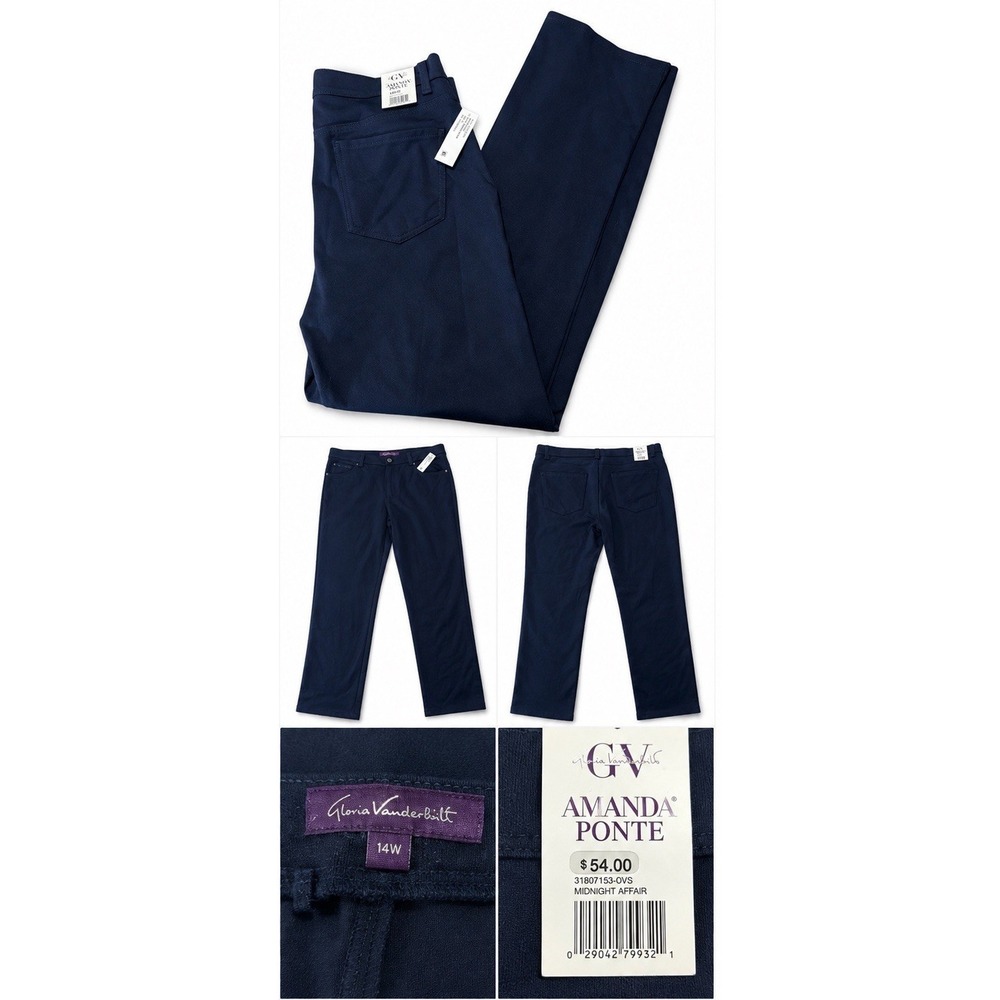 Gloria Vanderbilt Amanda Ponte Pants Navy Midnight Affair Straight Leg NWT 14